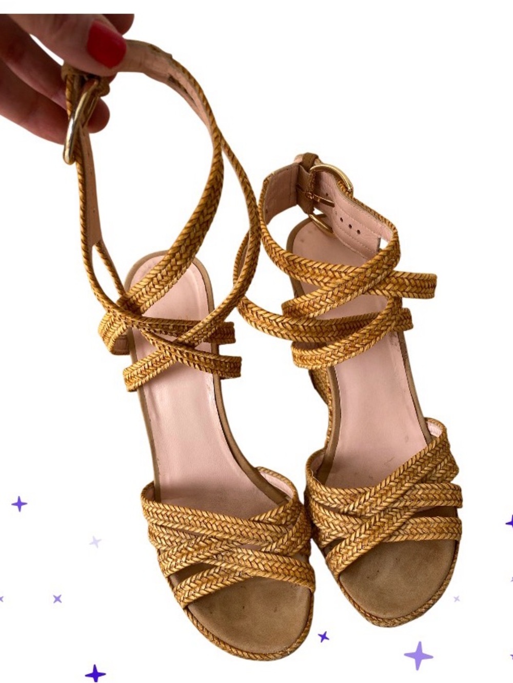 Stuart Weitzman REINS Braided
Leather Crisscross Wedge Lanyard
Sandal size 7.5 - Picture 8 of 12